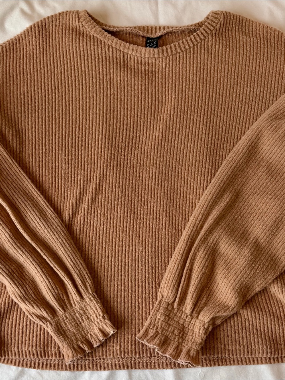 Ribbed Crewneck Sweater in Camel